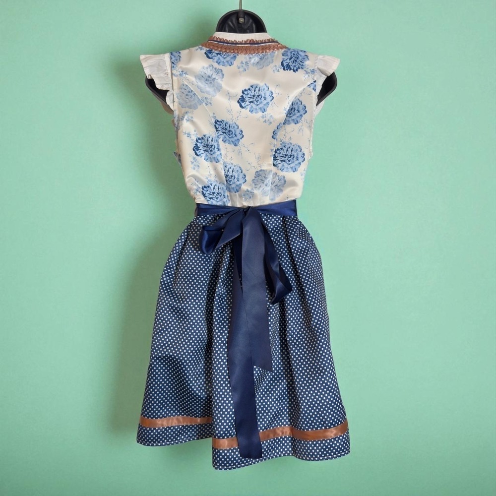 New Large Oktoberfest Blue Floral Lace Dirndl Dress Trachten - Picture 6 of 6